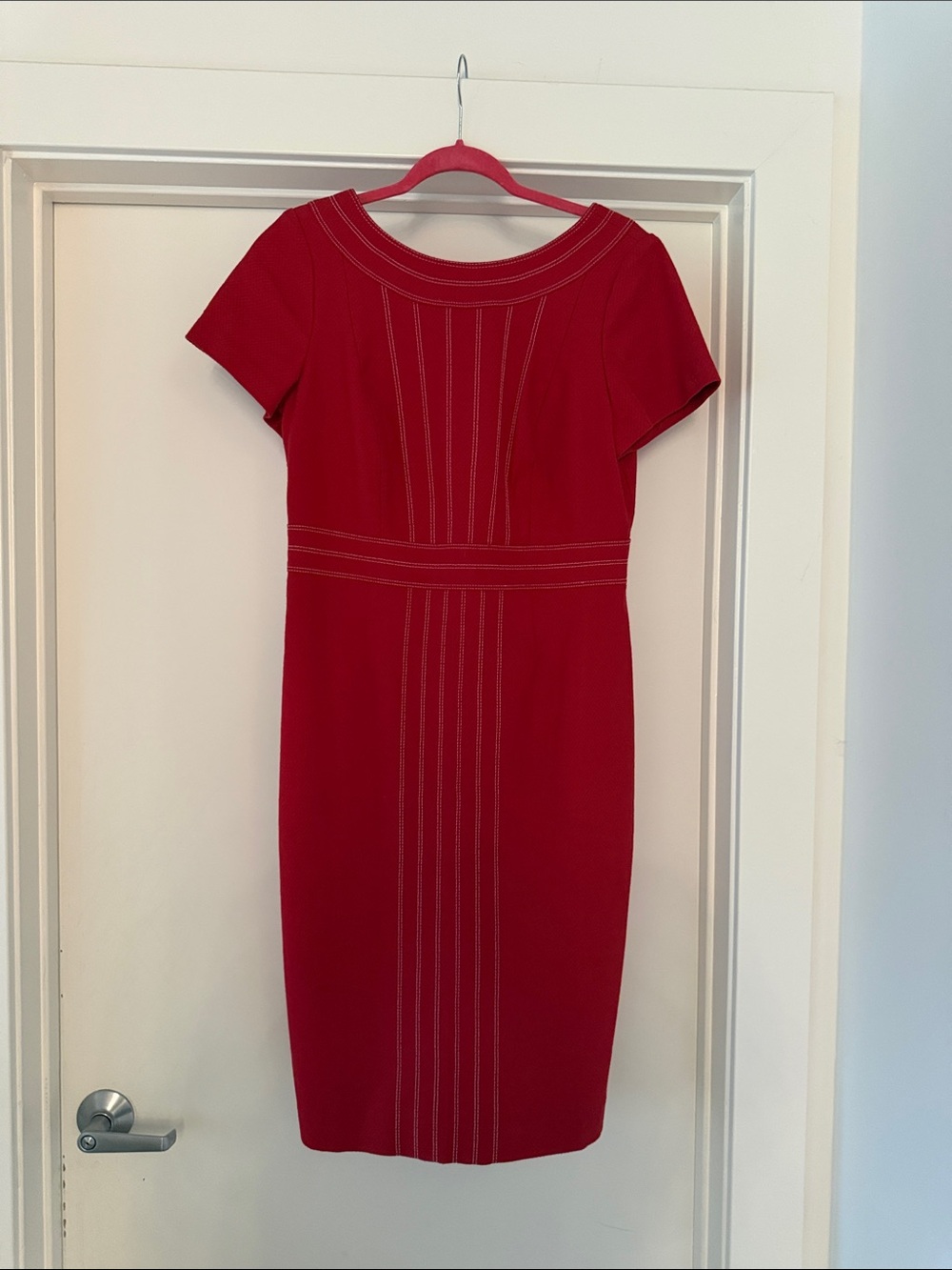 Boden Red Midi Sheath Dress with Contrast Stitching